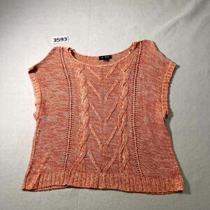 Paraphrase Sweater Womens 2X Rust Orange Cable Knit Ramie Boat Neck‎ Cap Sleeve